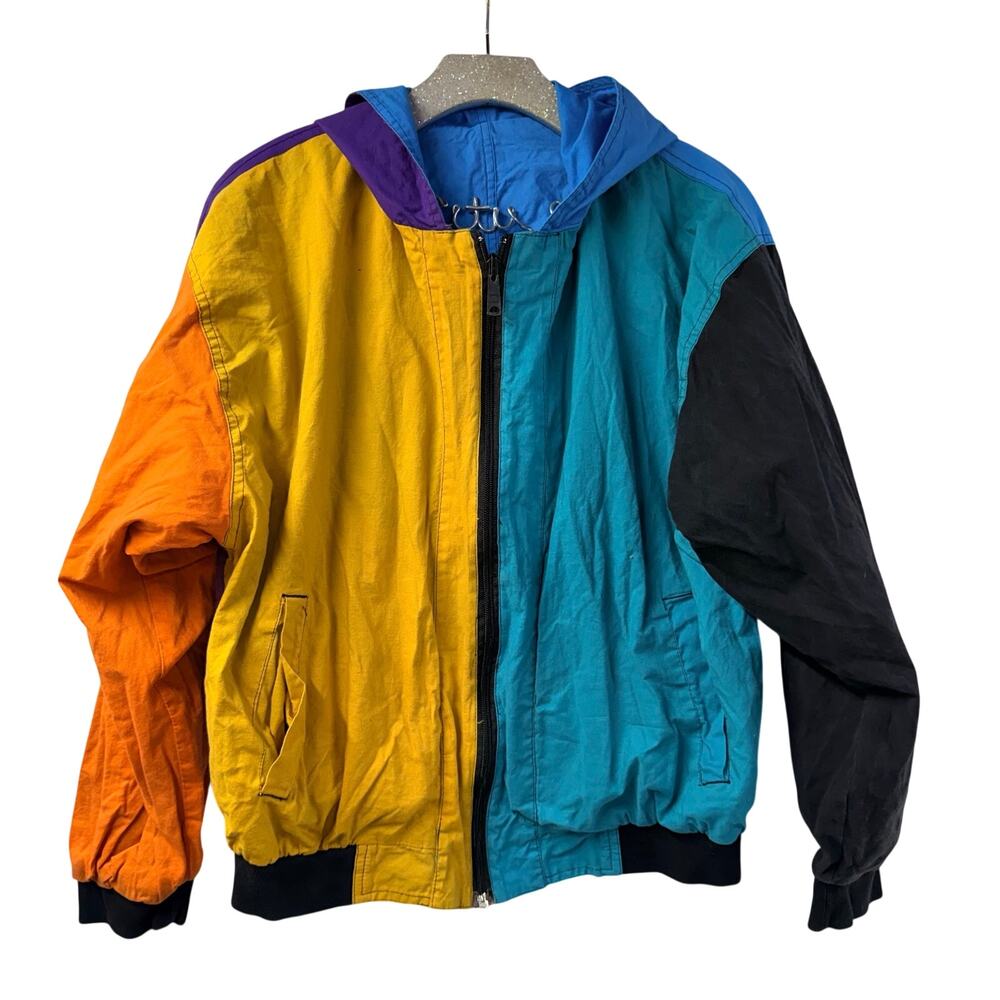 Vintage Zbop Jacket Colorblock Hood Windbreaker Reversible M Streetwear Full Zip